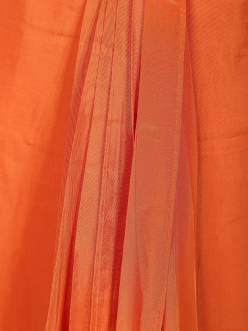 Orange Floral Design Satin Lehenga Suit - Diadem