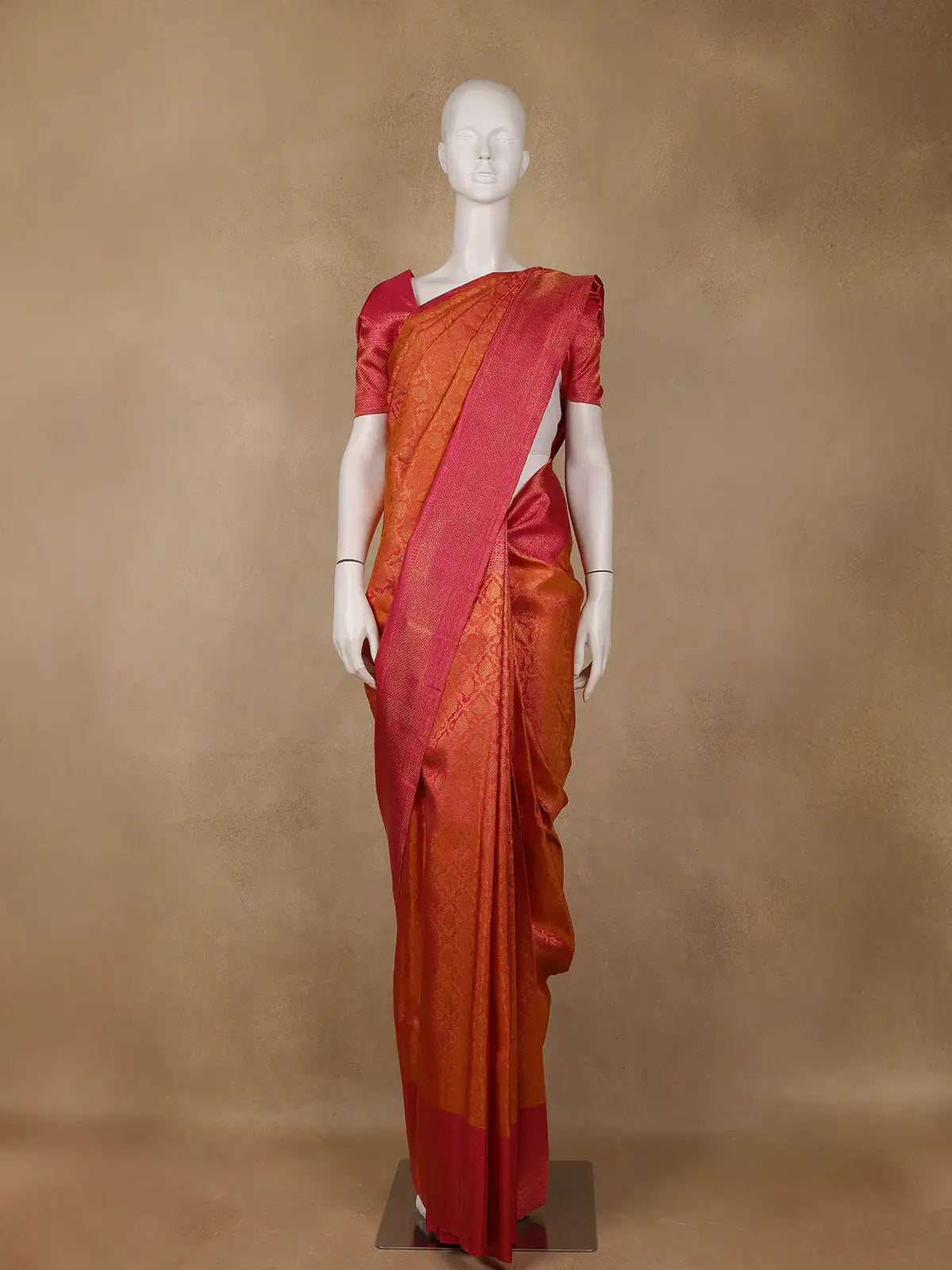 Orange Floral Woven Pure Kanchipuram Silk Saree - Diadem