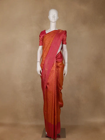 Orange Floral Woven Pure Kanchipuram Silk Saree - Diadem