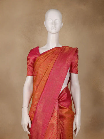 Orange Floral Woven Pure Kanchipuram Silk Saree - Diadem