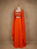 Orange Mirror Embroidered Satin Skirt Top With Jacket - Diadem