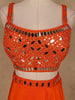 Orange Mirror Embroidered Satin Skirt Top With Jacket - Diadem