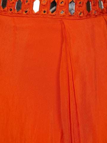Orange Mirror Embroidered Satin Skirt Top With Jacket - Diadem