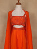 Orange Sequins And Beads Embellished Satin Skirt Top - Diadem