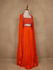 Orange Sequins And Beads Embellished Satin Skirt Top - Diadem