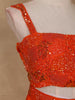 Orange Sequins And Beads Embellished Satin Skirt Top - Diadem