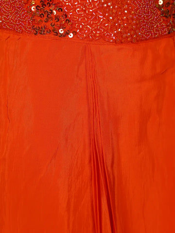 Orange Sequins And Beads Embellished Satin Skirt Top - Diadem