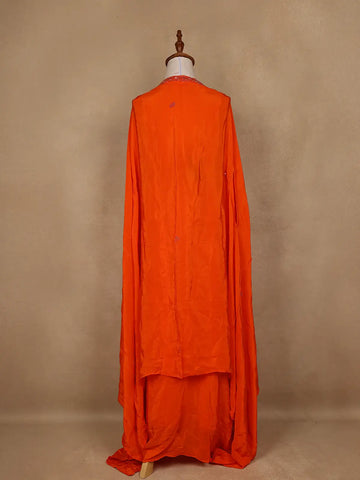 Orange Sequins And Beads Embellished Satin Skirt Top - Diadem