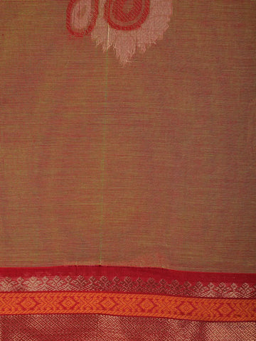 Orange Paisley Design Cotton Saree With Red Zari Border - Diadem