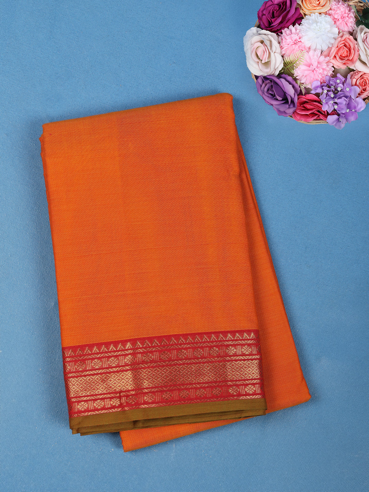 Orange Solid Design Pure Cotton Saree