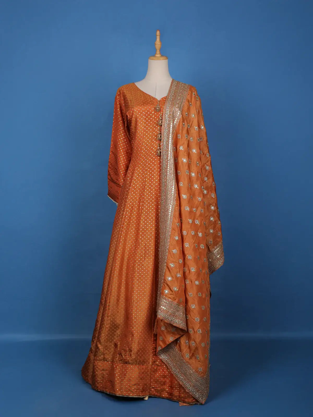 Orange Dot Designed Tissue Silk Gown - Diadem