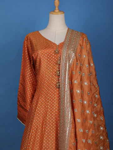 Orange Dot Designed Tissue Silk Gown - Diadem
