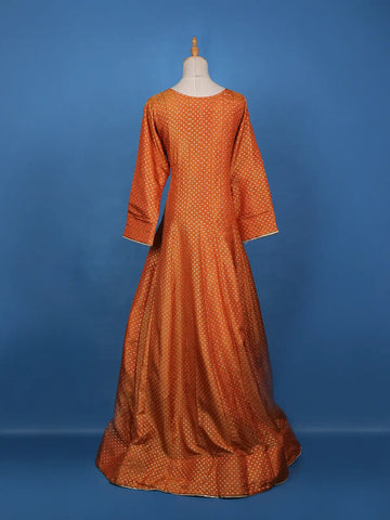 Orange Dot Designed Tissue Silk Gown - Diadem