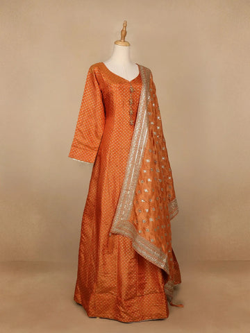 Orange Dot Designed Tissue Silk Gown - Diadem