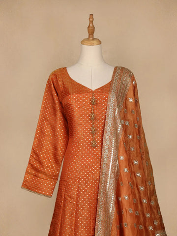 Orange Dot Designed Tissue Silk Gown - Diadem