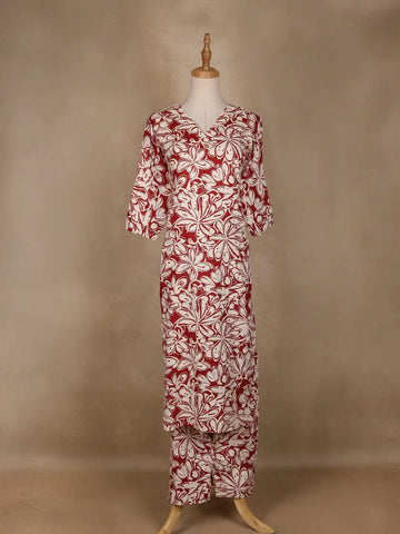 Orange Floral Designed Cotton Salwar Suit - Diadem