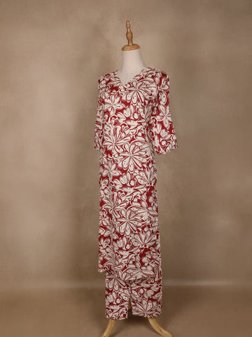 Orange Floral Designed Cotton Salwar Suit - Diadem