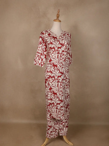 Orange Floral Designed Cotton Salwar Suit - Diadem