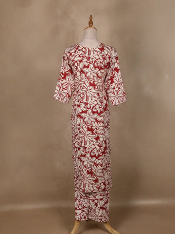 Orange Floral Designed Cotton Salwar Suit - Diadem