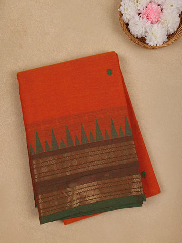 Orange Floral Designed Cotton Saree - Diadem