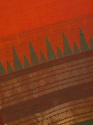 Orange Floral Designed Cotton Saree - Diadem