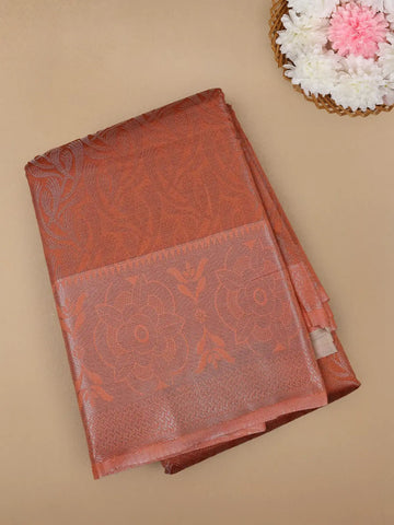 Orange Floral Designed Fancy Art Silk Saree - Diadem