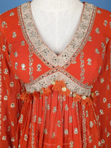 Orange Floral Designed Georgette Sharara Salwar Suit - Diadem