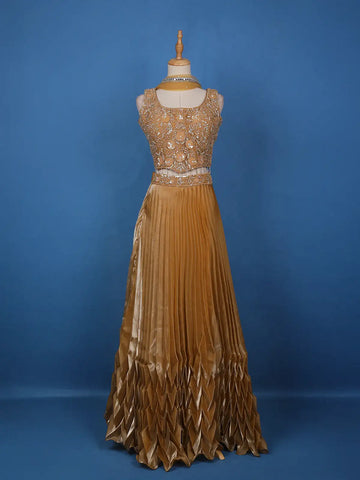 Orange Floral Designed Organza Bridesmaid Lehenga - Diadem