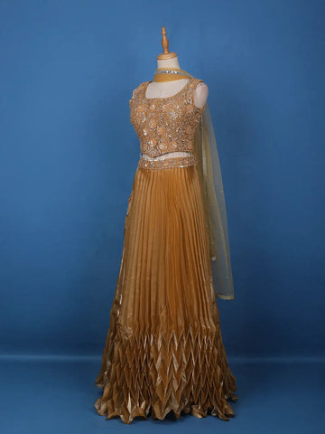 Orange Floral Designed Organza Bridesmaid Lehenga - Diadem