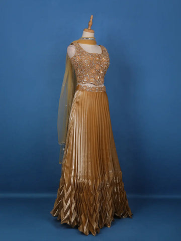 Orange Floral Designed Organza Bridesmaid Lehenga - Diadem