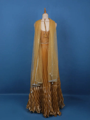 Orange Floral Designed Organza Bridesmaid Lehenga - Diadem