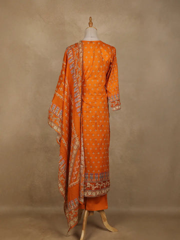 Orange Floral Designed Semi Silk Salwar Suit - Diadem