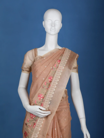 Orange Floral Designed Tissue Organza Saree - Diadem