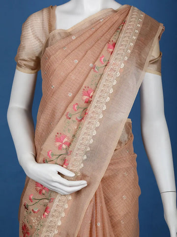 Orange Floral Designed Tissue Organza Saree - Diadem