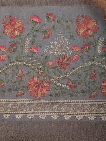 Orange Floral Designed Tissue Organza Saree - Diadem