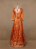 Orange Floral Designed Tissue Silk Gown - Diadem