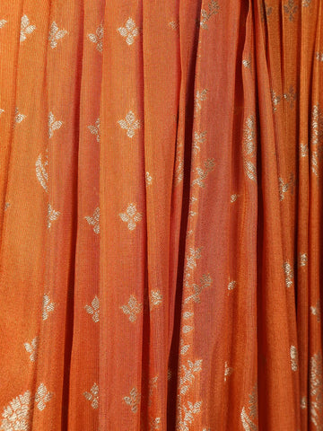 Orange Floral Designed Tissue Silk Gown - Diadem