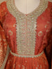 Orange Floral Designed Tissue Silk Gown - Diadem