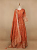 Orange Floral Designed Tissue Silk Gown - Diadem