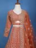 Orange Floral Embroidery Bridal Net Lehenga Set - Diadem