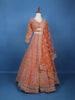 Orange Floral Embroidery Bridal Net Lehenga Set - Diadem