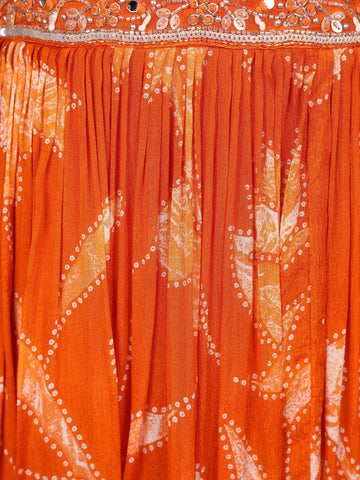Orange Floral Embroidery Crepe Gown - Diadem