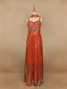 Orange Floral Mirror Embroidery Georgette Jumpsuit - Diadem