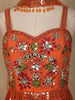 Orange Floral Mirror Embroidery Georgette Jumpsuit - Diadem