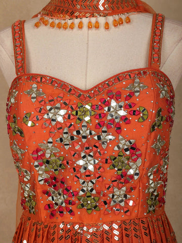 Orange Floral Mirror Embroidery Georgette Jumpsuit - Diadem