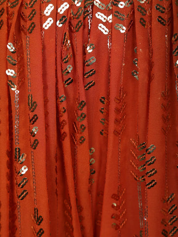 Orange Floral Mirror Embroidery Georgette Jumpsuit - Diadem