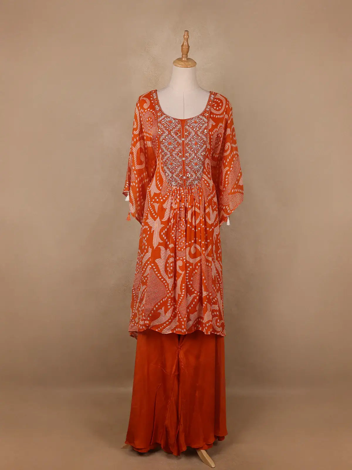 Orange Floral Printed Kaftan-style Crepe salwar suit - Diadem