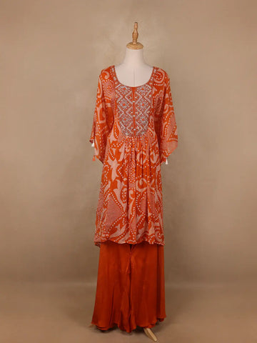Orange Floral Printed Kaftan-style Crepe salwar suit - Diadem