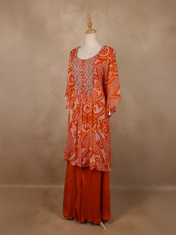 Orange Floral Printed Kaftan-style Crepe salwar suit - Diadem