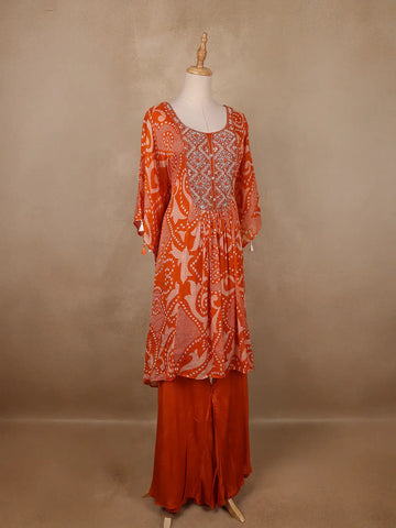 Orange Floral Printed Kaftan-style Crepe salwar suit - Diadem
